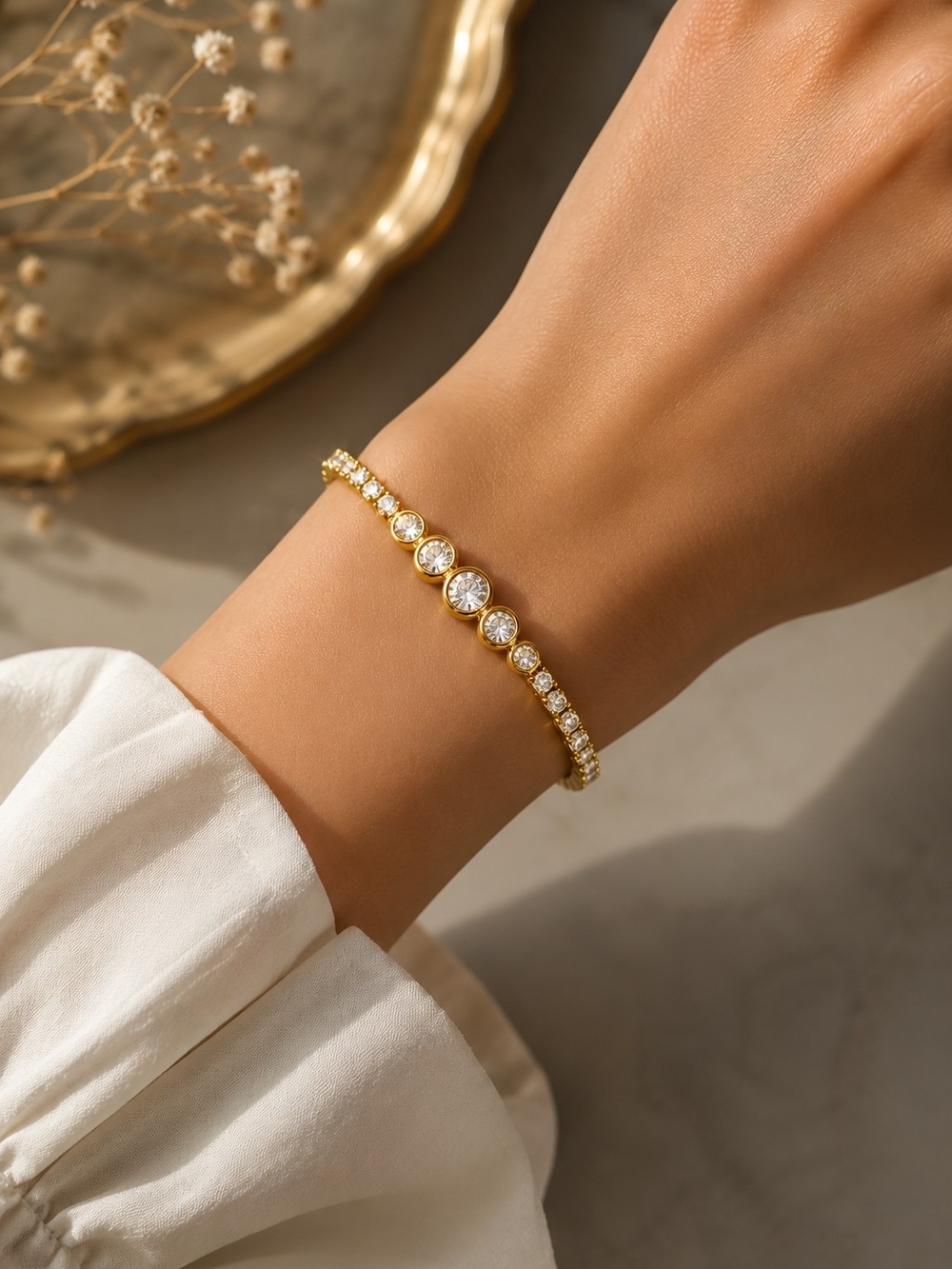 Gold-Tone Bracelet with Clear Stones